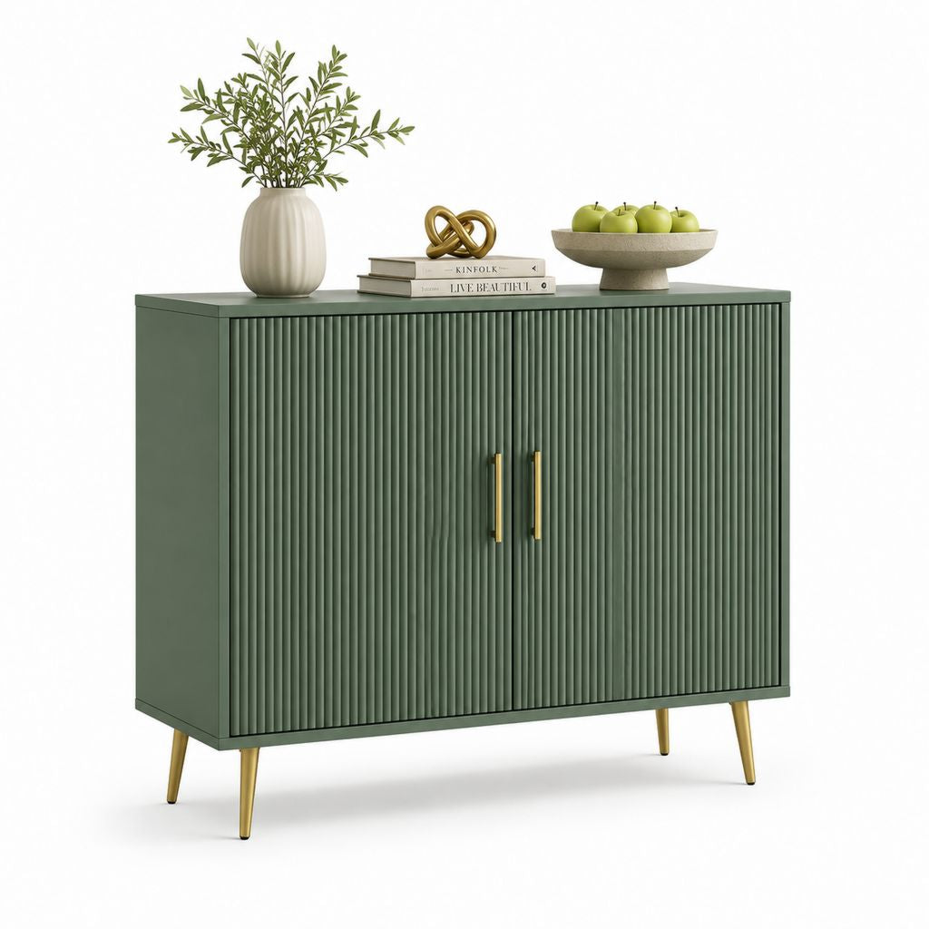 Rechteckiger 2-Gatter-Schrank aus MDF und dunkelgrünem Holz mit Beinen aus vergoldetem Stahl, 120 × 40 × 85 cm