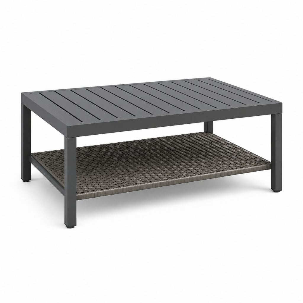 Rechteckiger Gartentisch aus Aluminium und Polyethylen PE anthrazit und Turtle 90 × 55 × 45 cm
