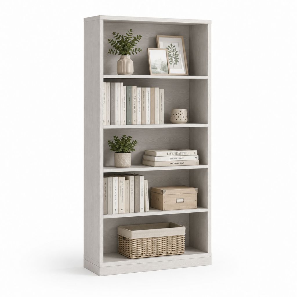 Hoch rechteckige Buchhandlung aus Holz mit 5 Zimmern, Eiche weiß, 80 × 30 × 180 cm
