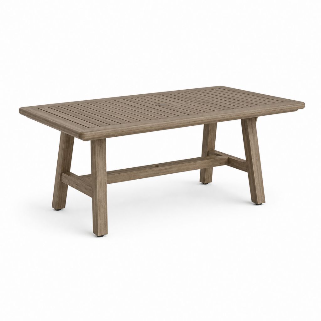 Rechteckiger Gartentisch aus Massivholz aus grauer Akazie, 150 × 90 × 74 cm