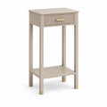 Couchtisch mit engen Konsolen aus Holz mit Schublade und Regal, Turteltaube und Gold, 40 × 30 × 80 cm