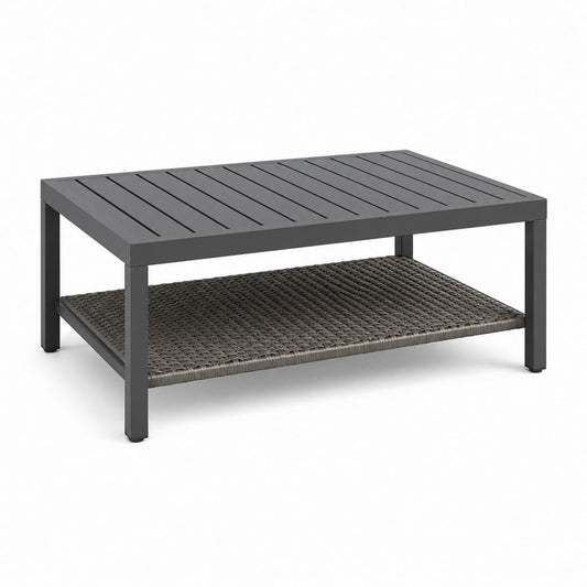 Rechteckiger Gartentisch aus Aluminium und Polyethylen PE anthrazit und Turtle 90 × 55 × 45 cm