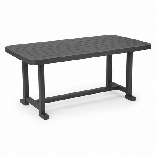 Rechteckiger Couchtisch aus anthrazitem Polypropylen mit Loch für Sonnenschirm, 150 × 90 × 72 cm